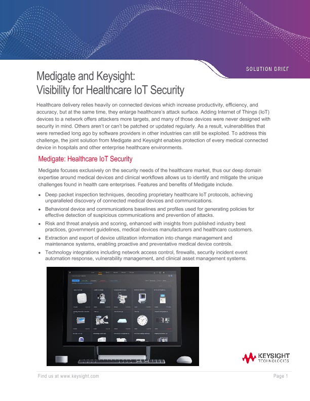 Medigate and Keysight Visibility for Healthcare IoT Security PDF Asset